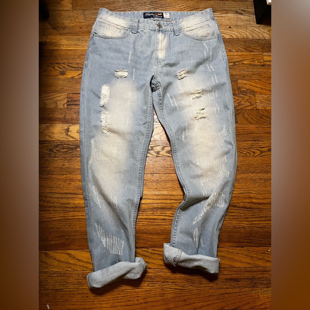 Stylish Light Blue Distressed Jeans